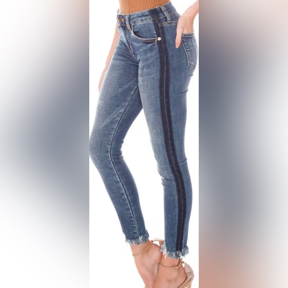 Pistola Audrey Side‎ Stripe Skinny Raw hem mid rise jeans. Women size 28